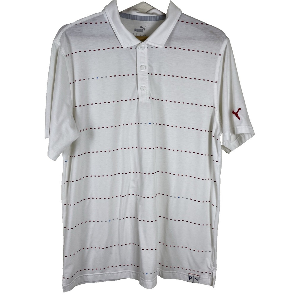 PUMA Men's Polo Golf Shirt Size L White Preppy‎ Tennis Golf Athletic Sporty